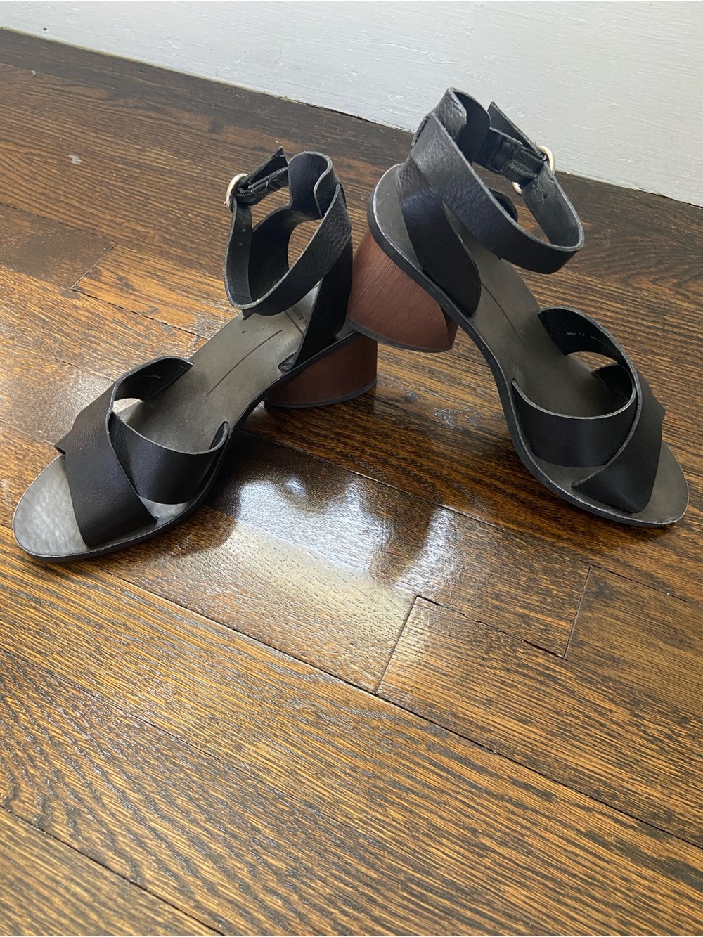 Dolce Vita Black Leather Ankle-Strap Block Heel Sandals